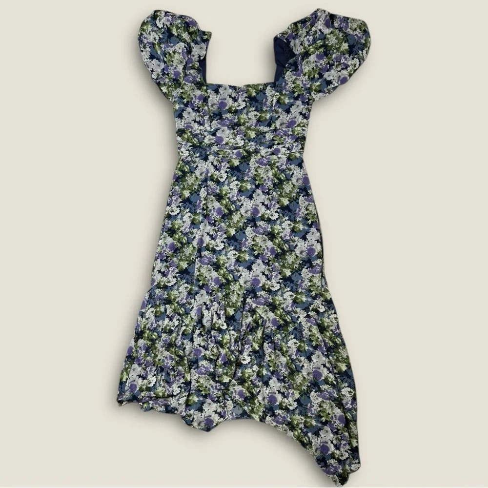 Astr Asymmetrical‎ Floral Dress - Blue and Green - Picture 2 of 6